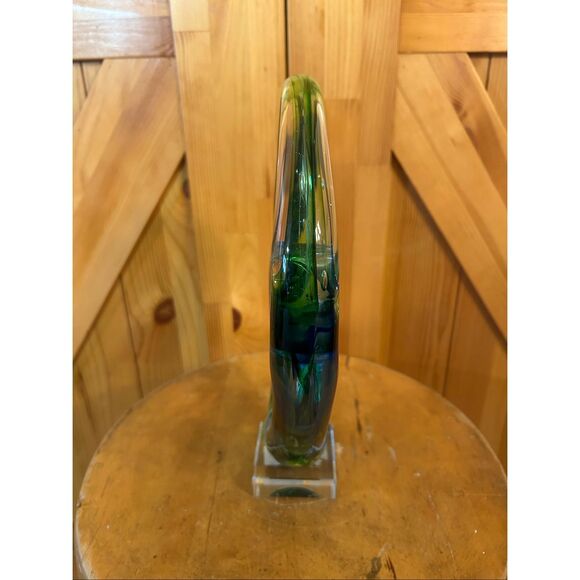 Diamond Star Corp Murano Style Hand Blown Art Glass 2 People Green Blue Eternal - Picture 4 of 9